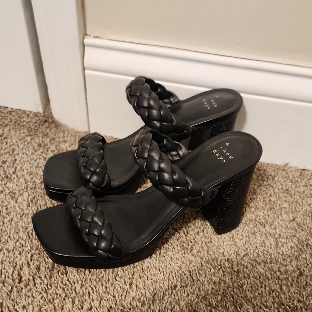 a new day Black Braided Heels